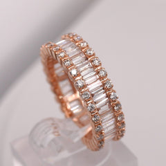 10K ROSE GOLD 2.5 CARAT NATURAL ROUND BAGUETTE DIAMOND MENS HIP HOP PINKY RING