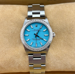 Rolex Oyster Perpetual 31mm 2ct Diamonds Baby Blue Dial Steel Automatic Watch