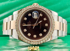 Rolex Mens Datejust 41 18k Rose Gold & Steel Watch Oyster Iced 3.0 Carat 126301