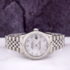 Rolex Midsize 31mm Datejust 2ct Diamonds White MOP Dial Steel Jubilee Auto Watch