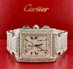 Cartier Tank Francaise Chrono Ladies 28mm Steel Watch Iced 6ct Diamonds Ref 2303