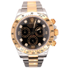 Rolex Daytona Cosmograph 40mm 18k & Steel Men's Oyster Black Dial Watch 116523