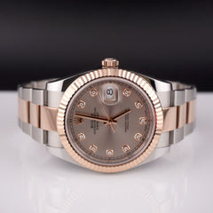 Rolex Datejust 41mm Oyster Pink Factory Diamond Dial 18k ROSE Gold Fluted 126331