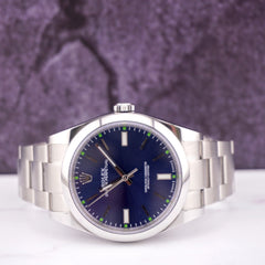 Rolex Men's 39mm Oyster Perpetual Stainless Steel Blue Dial Watch Ref: 114300