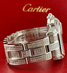 Cartier Roadster XL Men's Watch Silver Dial 43mm Iced Out 12ct Diamonds Ref 2618