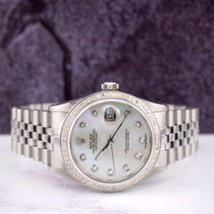 Rolex Men's Datejust 36mm Jubilee Steel Watch ICED 1.50ct Diamonds MOP Dial