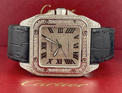 Cartier Santos 100 XL Men's Iced Out 10ct Genuine Diamonds Roman Ref 2656