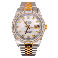 Rolex Mens Datejust 36mm 18k Yellow Gold & Steel ICED 1.75ct Diamonds MOP Dial