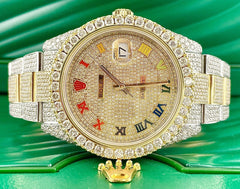 Rolex Mens Datejust 41mm Oyster 18k Yellow Gold & Steel Iced 20ct Diamond 126333