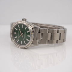 Rolex Oyster Perpetual 31mm 1ct Diamonds Green Dial Steel Automatic Watch