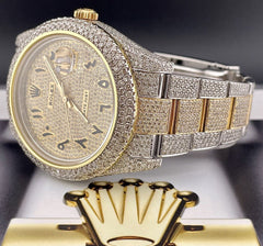 Rolex Mens Datejust 41mm 18K Yellow Gold & Steel Watch Iced 19ct Diamonds Arabic