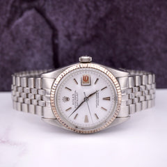 Rolex 36mm Oyster Perpetual Datejust Steel Watch White DIAL BUBBLE BACK Ref 6605