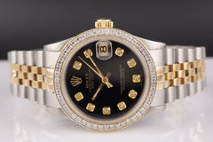 Rolex Ladies Datejust 31mm 18k Yellow Gold/Steel ICED 1.5ct Diamonds Black Dial