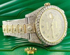 Rolex Mens Datejust 41mm Oyster 18k Yellow Gold & Steel Iced 25ct Diamond Roman