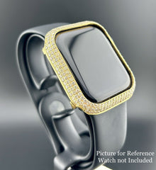 Custom Yellow Gold Plated 4.5ct Genuine Diamonds Bezel/Case For Apple Watch 44mm