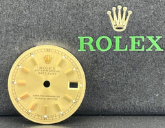 Rolex Datejust Ladies 26mm Gold Dial Gold Stick Train-Track 69173 79173