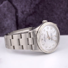 Rolex Oyster Perpetual 34mm Ladies 1.50ct Diamond White MOP Dial Steel Watch