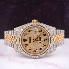 Rolex Mens Datejust 41mm Oyster 18k Yellow Gold & Steel Iced 18ct Diamond Arabic