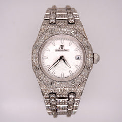 Audemars Piguet Lady Royal Oak Watch Steel 33mm Custom 15ct Diamonds Ref 67621ST