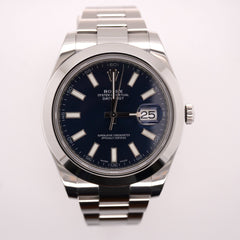 Rolex 41mm Datejust II Blue Stick Dial Oyster Stainless Steel Watch Ref 116300