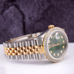 Rolex Mens Datejust 36mm 18k Yellow Gold & Steel ICED 1.75ct Diamonds Green Dial