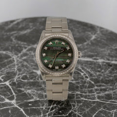 Rolex Oyster Perpetual 31mm 2ct Diamonds Black MOP Dial Watch 77080