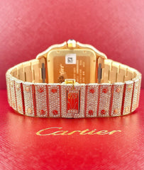 Cartier Santos Mens Custom 39.8mm 18k Yellow Gold Watch Iced Out 25ct Diamonds