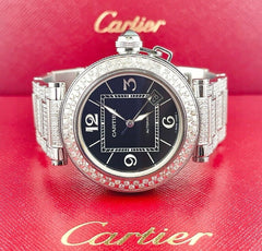 Cartier Pasha 40mm Black Dial Custom Iced Out 8ct Genuine Diamonds Ref 2790