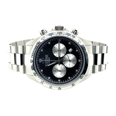 IceTime Cosmo 41mm Men White Gold Steel Watch Black Dial Iced 0.10ct Diamonds