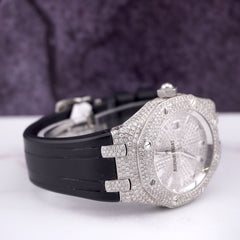 AUDEMARS PIGUET Lady Royal Oak Watch Silver 33mm Custom 10ct Diamonds 67651ST