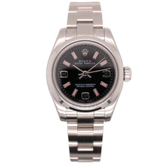 Rolex Oyster Perpetual 26mm Ladies Steel Oyster Black Arabic Dial Watch 176200