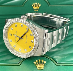 Rolex Men's Oyster Perpetual YELLOW 39mm ICED 2ct Genuine Diamonds Ref: 114300