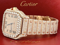 Cartier Santos Large 18k Rose Gold 40mm Iced 25ct Genuine Diamonds WGSA0009