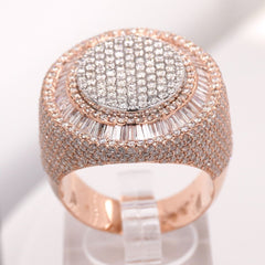 10K ROSE GOLD 4.2 CARAT NATURAL ROUND BAGUETTE DIAMOND MENS HIP HOP PINKY RING