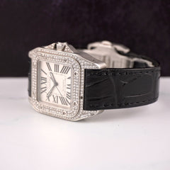 Cartier Santos 100 33mm Watch Iced 2ct Genuine Diamonds Roman Leather Ref 2878