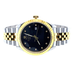 IceTime Jubilee 41mm Mens Two Tone Steel Watch Black Dial Iced 0.10ct Diamonds