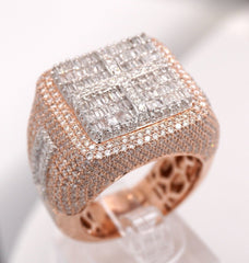 10K ROSE GOLD 4.7 CARAT NATURAL SQUARE BAGUETTE DIAMOND MENS HIP HOP PINKY RING