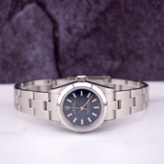 Rolex Oyster Perpetual 25mm Stainless Steel Watch Blue Dial Ref: 67180