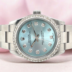 Rolex Oyster Perpetual 31mm 1.25ct Diamonds ICE Blue Steel Watch Ref 77080