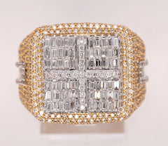 10K YELLOW GOLD 4.6 CARAT NATURAL SQUARE BAGUETTE DIAMOND MENS HIPHOP PINKY RING