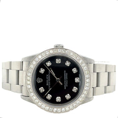 Rolex Oyster Perpetual 31mm 1.50ct Diamonds Black DialSteel Watch Ref 77080