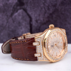 Audemars Piguet Royal Oak Rose Gold  "JUMBO" 39mm Iced 5ct Diamond Watch 15300OR