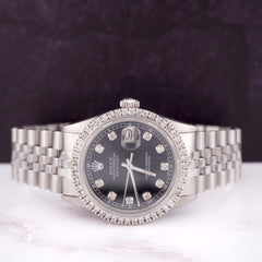 Rolex Men's Datejust 36mm Jubilee Steel Watch ICED 2.50ct Diamonds Black Dial