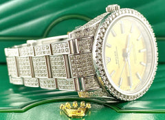 Rolex Oyster Perpetual 34mm 10ct Diamonds White Grape Dial Steel Watch 114200