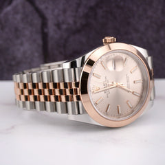 Rolex Men Datejust 41 18K Rose Gold & Steel Watch Pink Stick DIAL Jubilee 126301