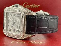 Cartier Santos 100 XL Men's Iced Out 10ct Genuine Diamonds Roman Ref 2656