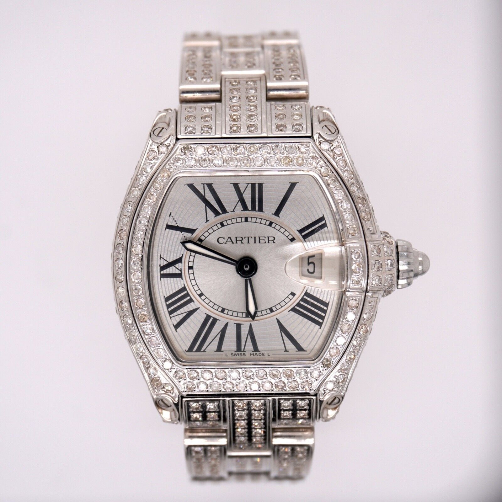 Cartier Roadster 33mm Ladies Watch Custom Iced Out 5ct Genuine