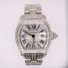 Cartier Roadster 33mm Ladies Watch Custom Iced Out 5ct Genuine Diamonds 2675