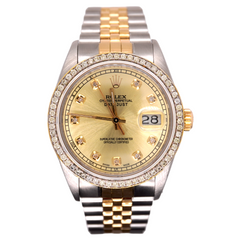 Rolex Mens Datejust 36mm 18k Yellow Gold & Steel ICED 1.75ct Diamonds Gold Dial