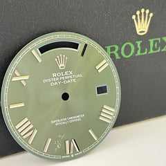 Rolex Mens Day-Date 40 OLIVE GREEN Dial WHITE Gold ROMAN President Ref 228239